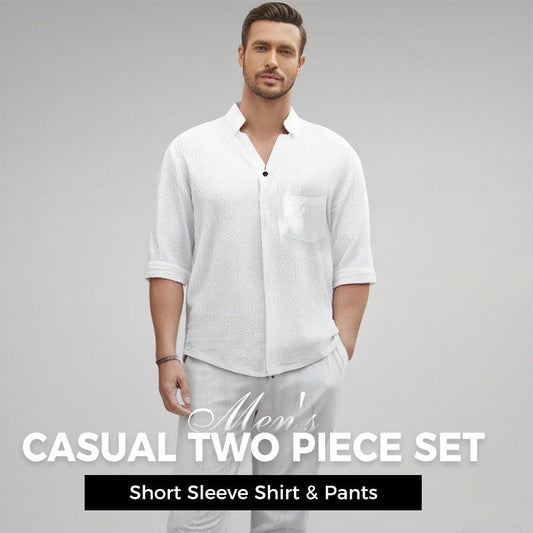Men's Trendy Cotton Linen Top & Pants Two-Piece Set